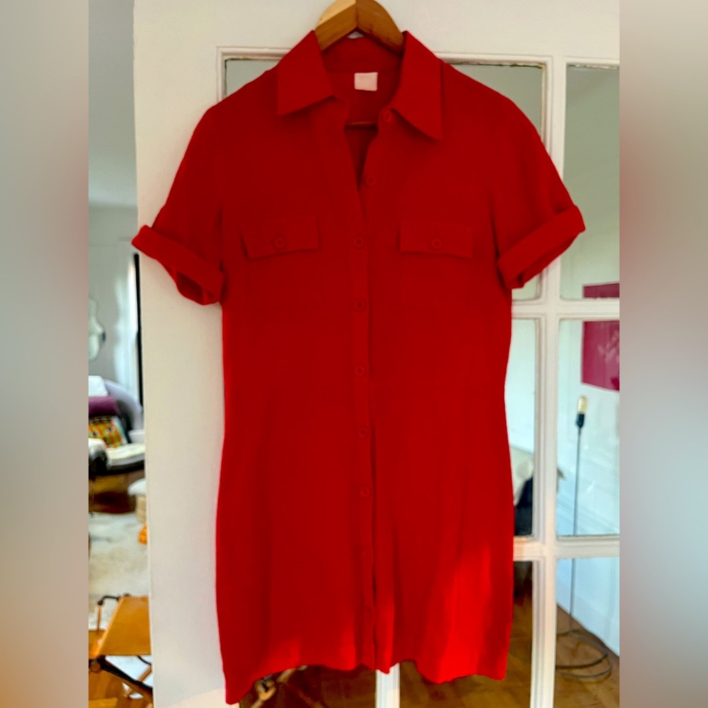 Red Button-Up Shirt Dress